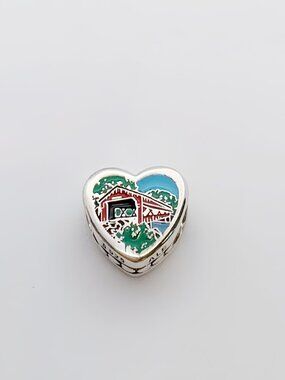 Pandora Ohio Bridge Charm Heart Bead Travel Vacation S925 Silver